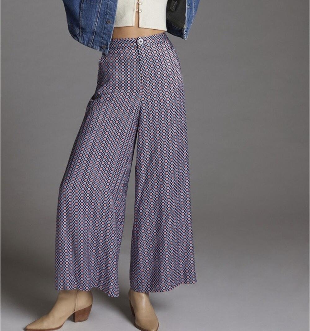 Women’s Anthropologie Maeve Wide Leg Pants In Wine Size 12
